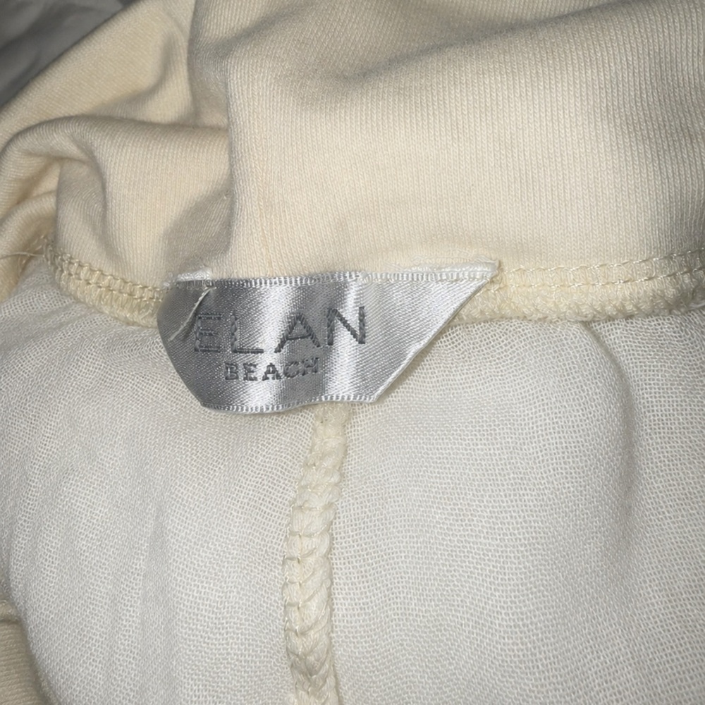 Elan Beach linen cotton gauze flowy fold over jersey modal Pants medium cream - Picture 3 of 12